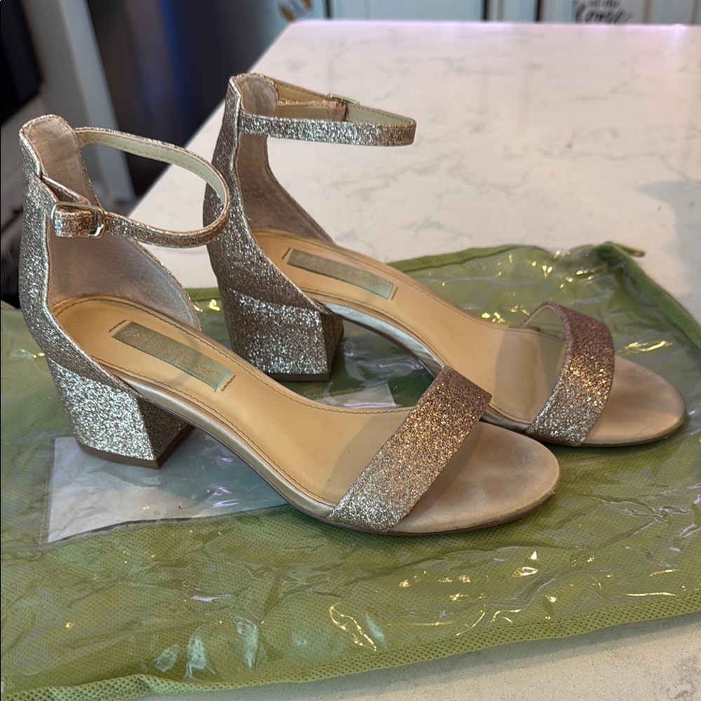 Betsey Johnson Glittery Rose Gold Block Heels